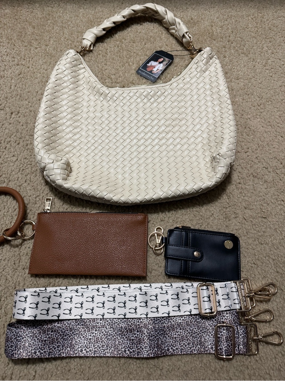 Modern and chic Woven Cream Shoulder Bag with Braided Handle and straps